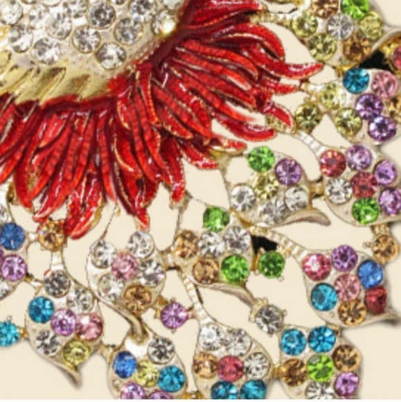 Peacock Necklace Filigree Rhinestone  Crystal Pendant Multicolor Betsey Johnson - Picture 4 of 8